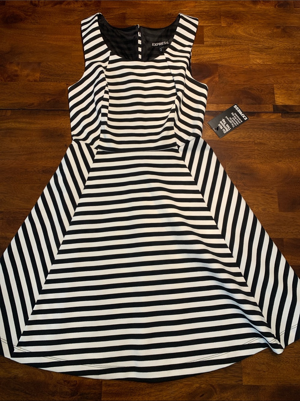 Express Black and White Striped Sleeveless Midi Fit-and-Flare Dress